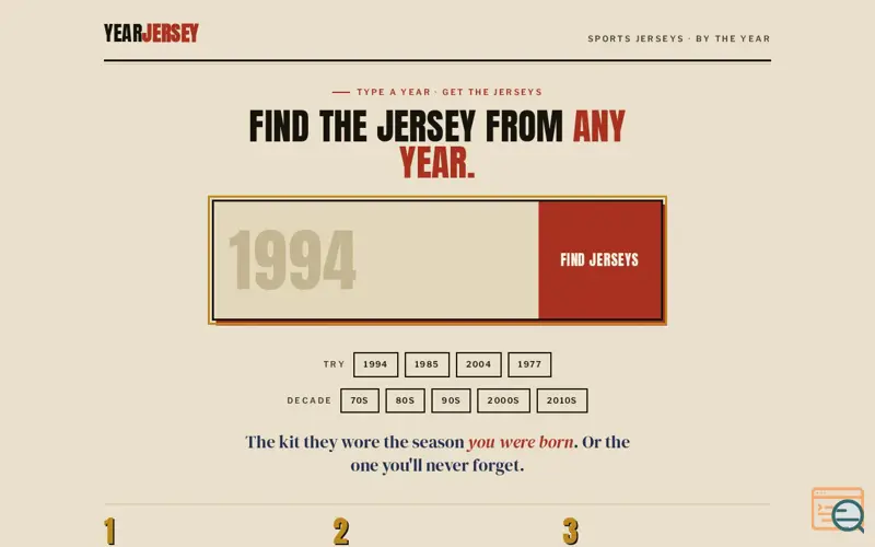 Screenshot of YearJersey — Sports jerseys, by the year