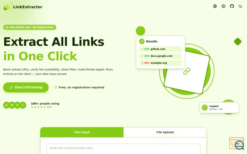 Screenshot of Link Extractor —  Link Extraction Tool