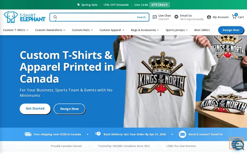 Screenshot of T-Shirt Elephant, a launch using Rackspace Email