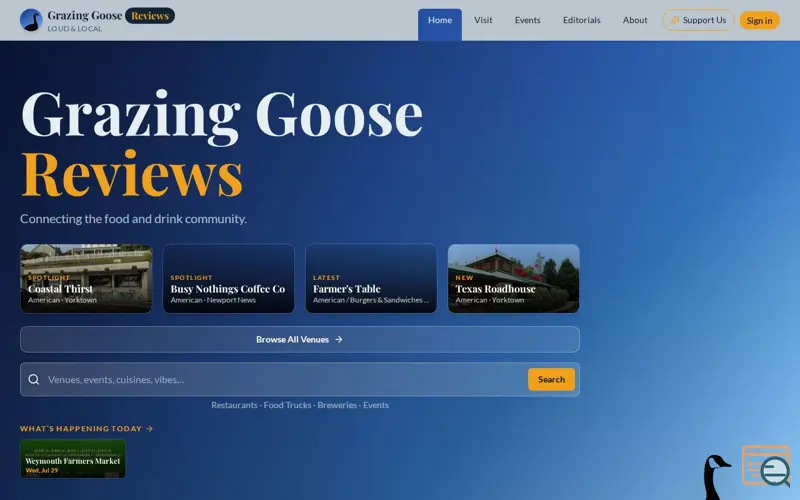Screenshot of Grazing Goose Reviews, a launch using Facebook Domain Verification