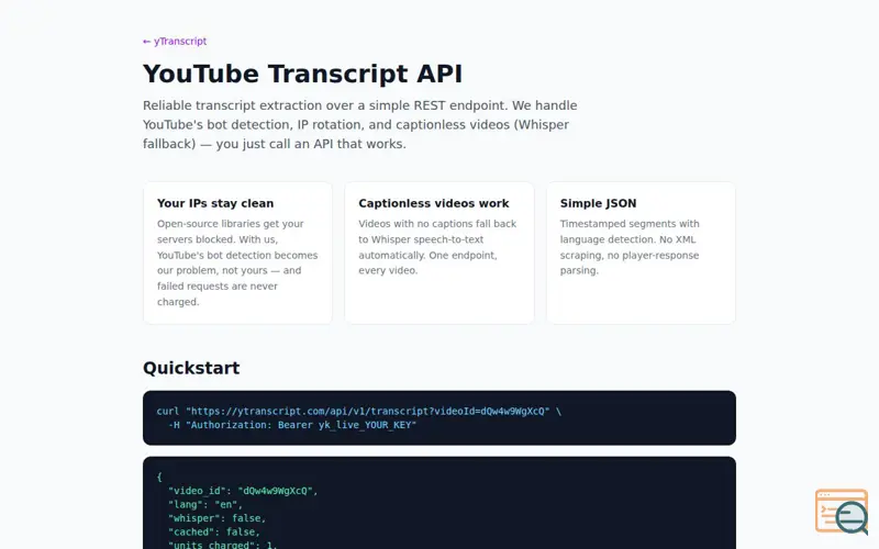 Screenshot of Ytranscript