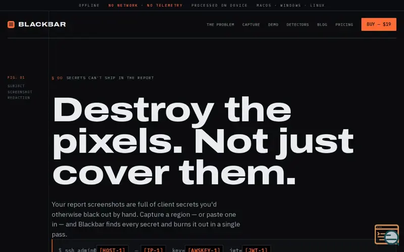 Screenshot of Blackbar — destructive screenshot redaction for macOS & Linux