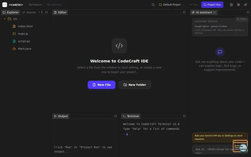 Screenshot of CodeCraft IDE