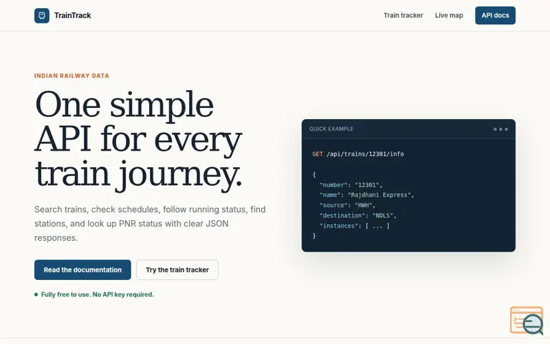 Screenshot of 100% Free Indian Railways API