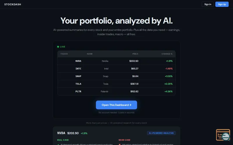 Screenshot of StockDashes