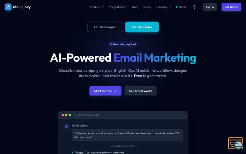 Screenshot of MailJunky