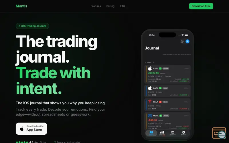 Screenshot of Trading Journal: Mantis