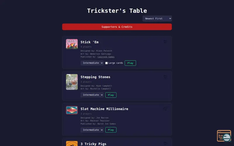Screenshot of Trickster's Table
