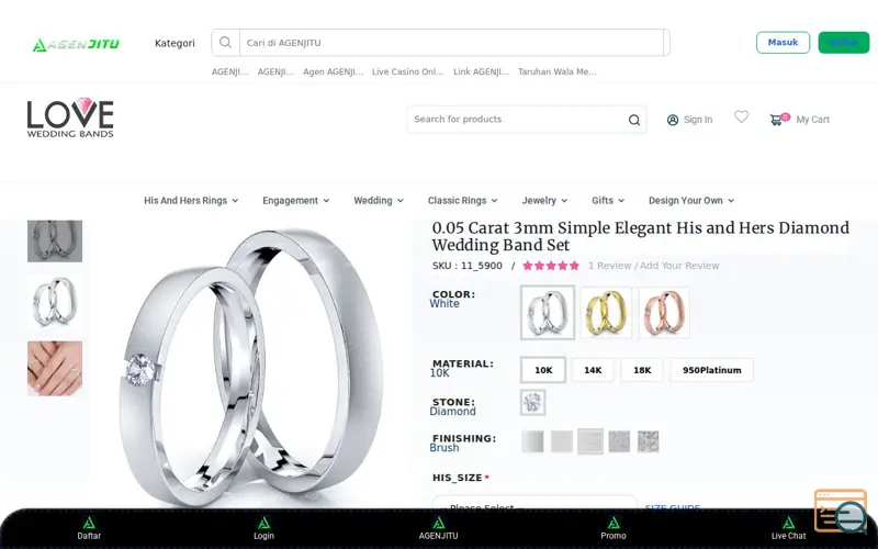 Screenshot of His & Hers 0.05ct Diamond Band Set, a launch using Open Graph