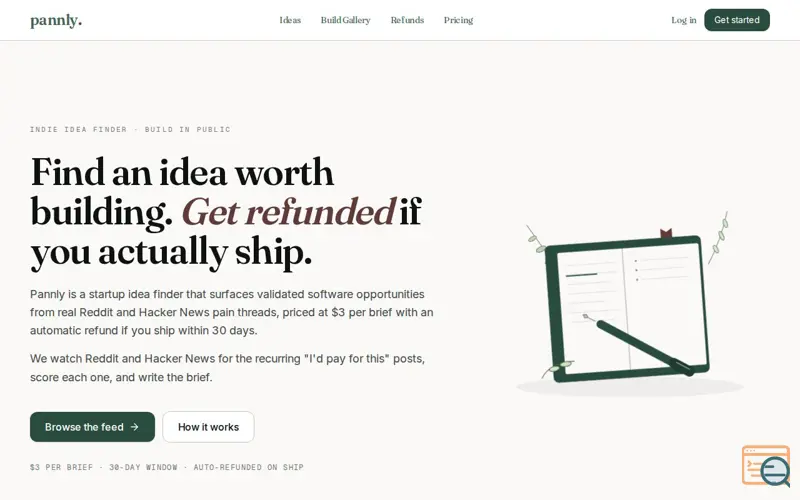 Screenshot of Pannly: ideas refunded if you ship