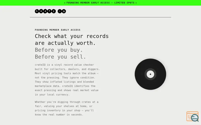 Screenshot of crateIQ