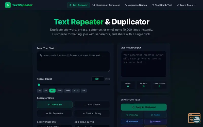 Screenshot of text-repeater