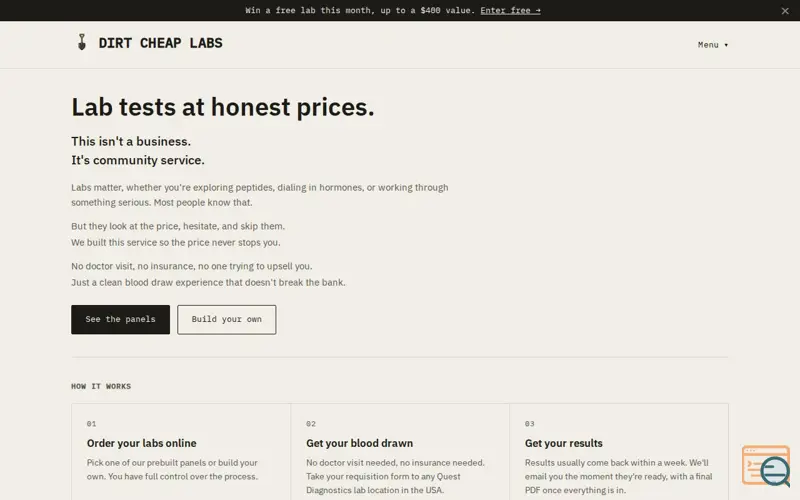 Screenshot of Dirt Cheap Labs