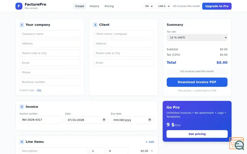 Screenshot of FacturePro