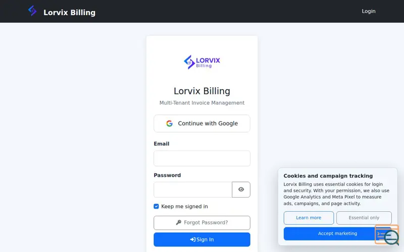 Screenshot of Lorvix Billing