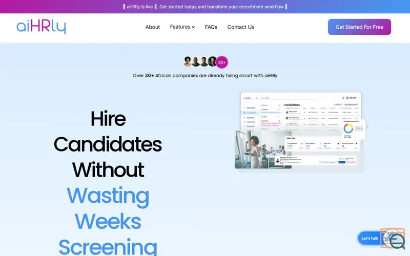 Screenshot of aiHRly, a launch using GoServer Email