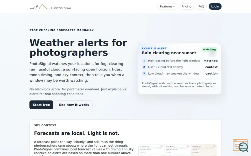 Screenshot of PhotoSignal - Photography Weather Alerts