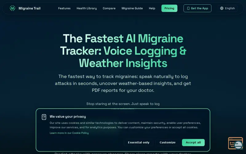 Screenshot of Migraine Trail: Track & AI Voice Log