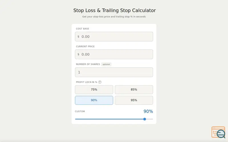 Screenshot of Stop Loss & Trailing Stop Calculator