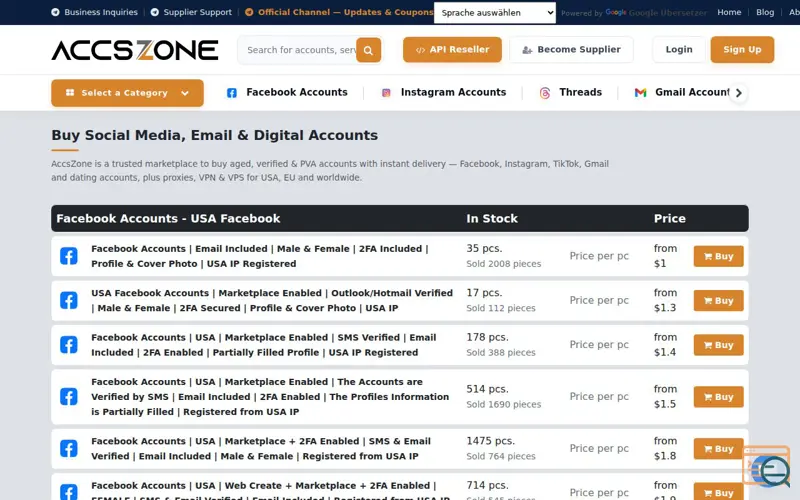 Screenshot of AccsZone