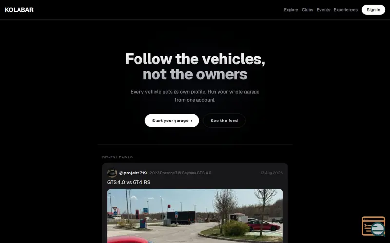 Screenshot of KOLABAR: A home for your vehicle's story.