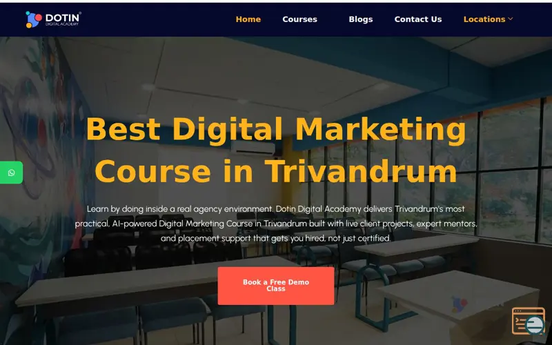 Screenshot of Dotin Digital Academy, a launch using Essential Addons for Elementor