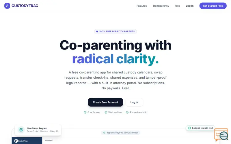 Screenshot of CustodyTrac