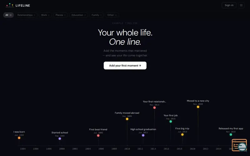 Screenshot of Lifeline — Your life on one timeline