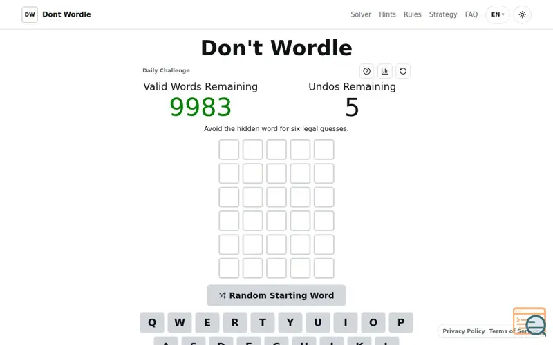 Screenshot of Dont Wordle