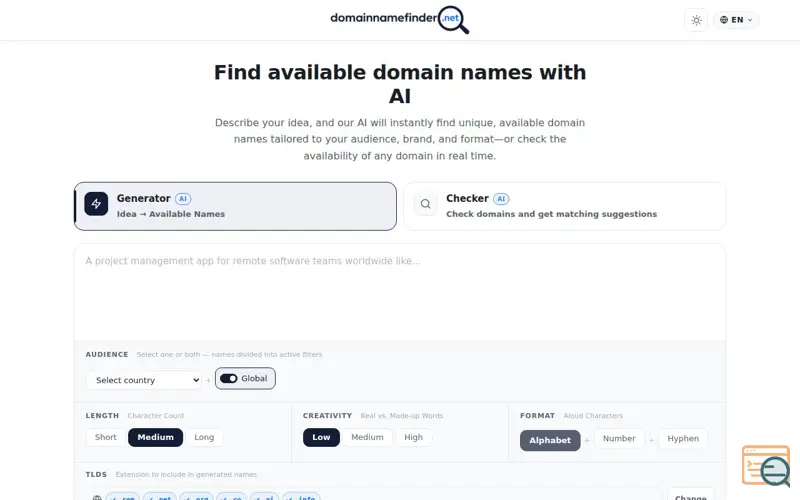 Screenshot of Domainnamefinder.net