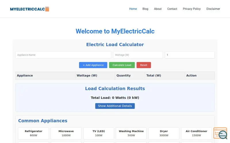 Screenshot of MyElectricCalc
