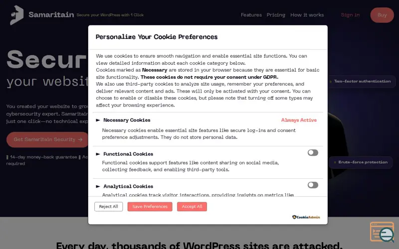 Screenshot of Samaritain Security, a launch using Polylang