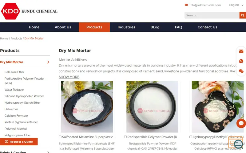 Screenshot of Redispersible Polymer Powder (RDP), a launch using Layui
