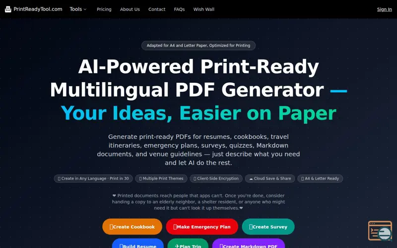Screenshot of Print-Ready Multilingual PDF Generator