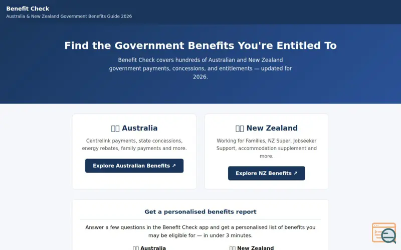 Screenshot of Benefit Check — Australia