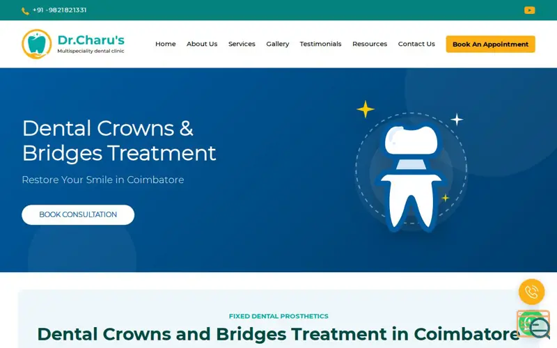 Screenshot of Dental Bridges Treatment in Coimbatore, a launch using Modernizr