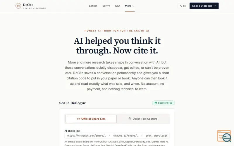 Screenshot of DeCite