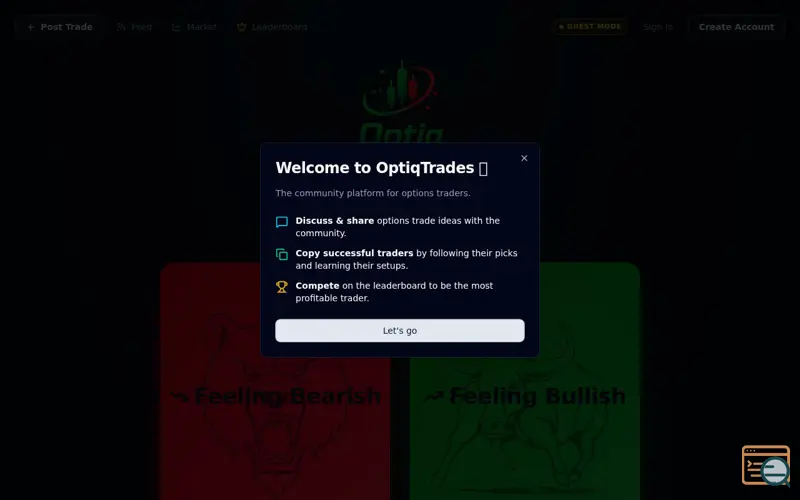 Screenshot of OptiqTrades — Share & Copy Option Trades