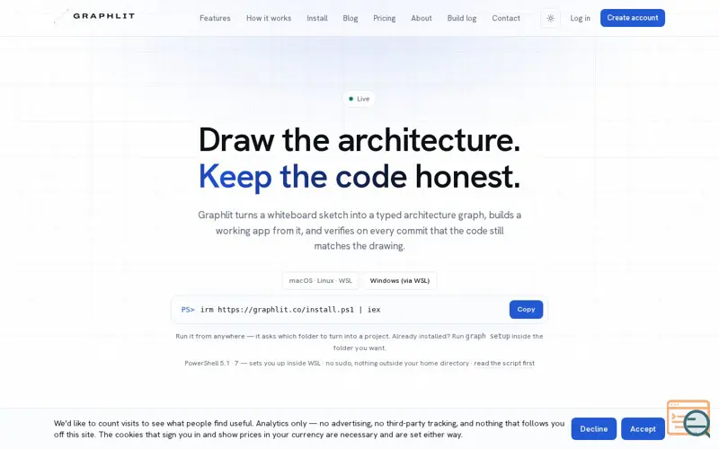 Screenshot of Graphlit — Draw the architecture. Keep the code honest.