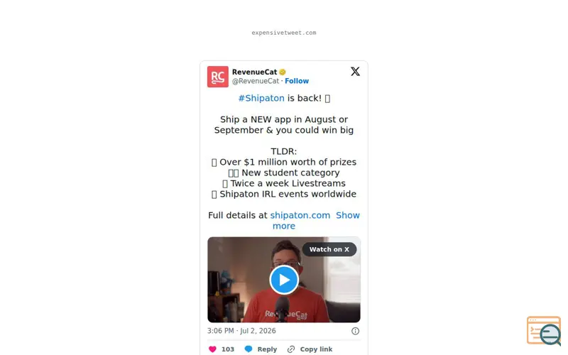 Screenshot of Expensive Tweet