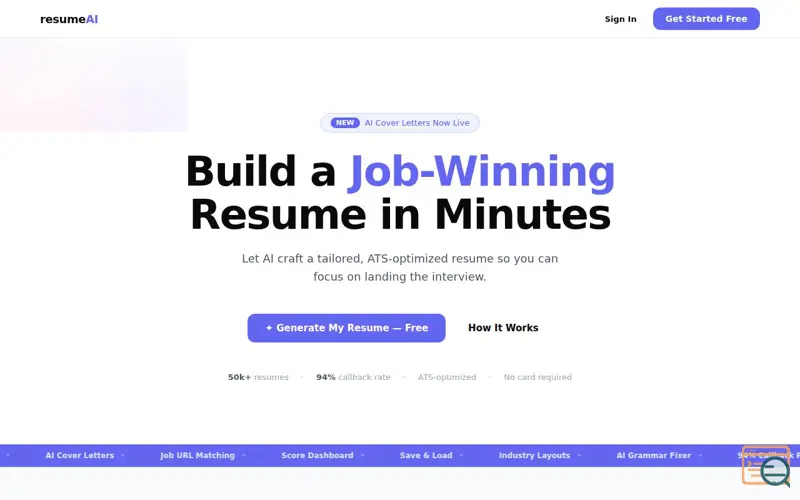 Screenshot of resumeAI
