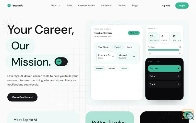 Screenshot of InternUp Copilot