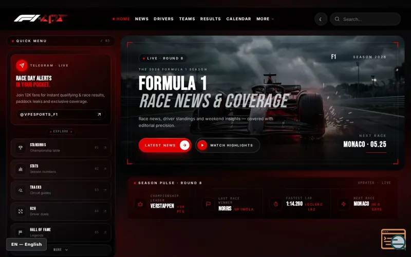 Screenshot of VPEsports Sports F1, a launch using Jolpica F1