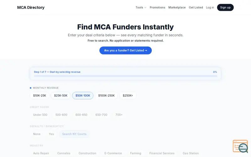 Screenshot of MCA Directory