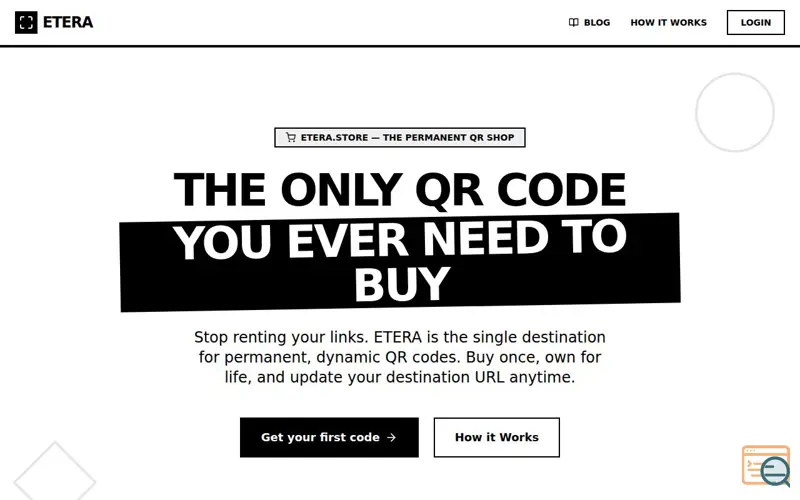Screenshot of Etera | Permanent Dynamic QR Codes with Scan Tracking, a launch using SendFox
