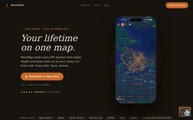 Screenshot of MoveMap: Lifetime GPS Heatmap