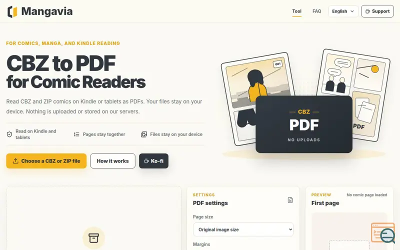 Screenshot of CBZ to PDF
