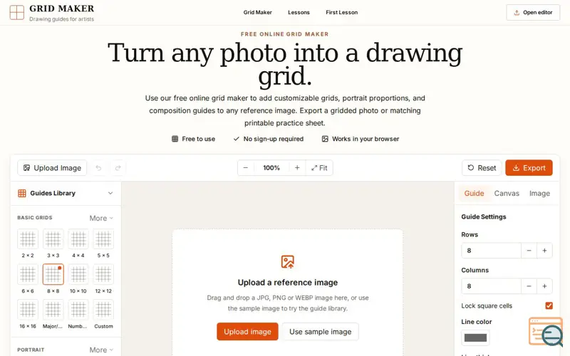 Screenshot of grid maker