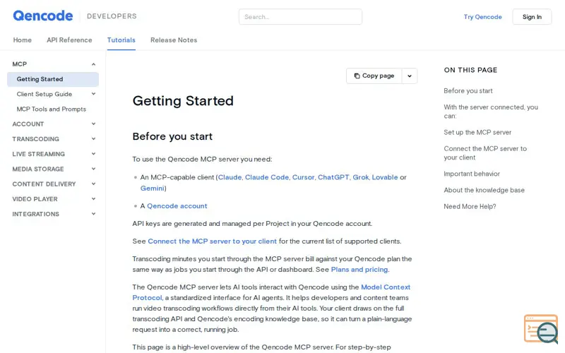 Screenshot of Qencode MCP