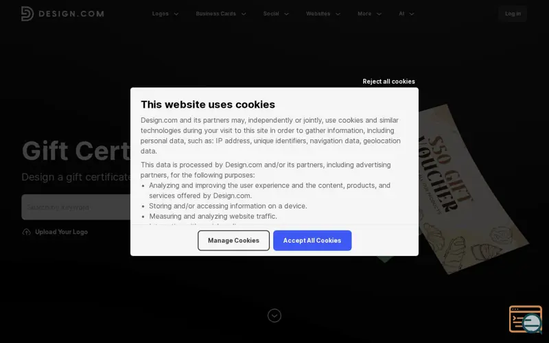 Screenshot of Design.com Gift Certificate Maker